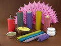 A set of Color natural wax with texture of honeycomb bees candles.