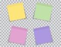 Set of color notes isolated on transparent background. Blank paper stickers. Memo sheets with shadows. Reminder notepad. Post Royalty Free Stock Photo