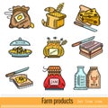 Set of Color Outline Web Icon. Farm products