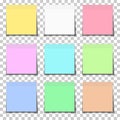 Set of color paper sticky notes glued to the surface isolated on transparent background Royalty Free Stock Photo