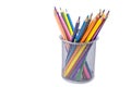 A set of color pencils in a cup isolated on a white background. Copy space. A School stuff.Drawing supplies Royalty Free Stock Photo