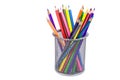 A set of color pencils in a cup isolated on a white background. Copy space. A School stuff.Drawing supplies Royalty Free Stock Photo