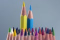 Set of color pencils on a gray background. drawing tools. palette in creativity Royalty Free Stock Photo