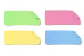 Set of color rectangular oblong paper stickers with bent edge