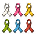 Set color ribbons aids awareness isolated on white background. Royalty Free Stock Photo