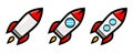 Set color rocket icon, outline vector sign isolated on white background. Logo illustration