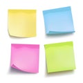 Set of color sheets of note papers. Four sticky notes. Vector Royalty Free Stock Photo