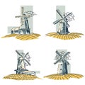 Set of color simple windmills badges. Royalty Free Stock Photo