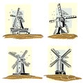 Set of color simple windmills badges. Royalty Free Stock Photo