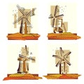 Set of color simple windmills badges.