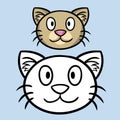 A set of color and sketch pictures, a coloring book. Cute light beige cat, cartoon vector