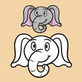 A set of color and sketch pictures, a coloring book. Cute little elephant, cartoon elephant emotions, vector