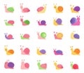 Set of Color Snail Icons isolated on white background Royalty Free Stock Photo