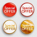 Set of color special offer buttons or badges on transparent background. Royalty Free Stock Photo