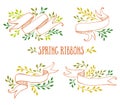 Set of color spring ribbons with leaves