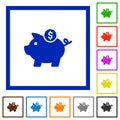 Dollar piggy bank framed flat icons