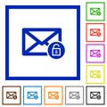 Unlock mail framed flat icons