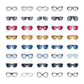 Set of color Sunglasses isolated. Vector Icons.