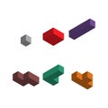 Set of color tetris isometric block, color puzzle icon , logic fun game vector illustration