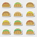 Set of color tortilla tacos food stickers set Royalty Free Stock Photo