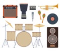 Set of color vector flat musical instruments. Vector music instruments icons Royalty Free Stock Photo