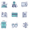 Set of color vector travel, navigation, vacation icons. Characters