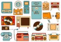 Set of color vintage flat electronic icons 80-90s. Vector Royalty Free Stock Photo