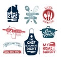 Set of color vintage retro handmade badges, labels and logo elements, retro symbols for bakery shop, cooking club, cafe