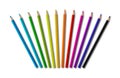 Set of color wooden pencil collection on white background