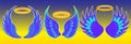 Set of colored angel wings with nimbus. Vector color illustration. A set of templates for design Royalty Free Stock Photo