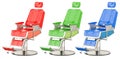 Set of colored barber chairs, 3D rendering