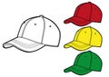 Set of colored baseball caps vector illustration on white, isolated object