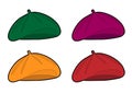 Set of colored berets, illustration, vector on white background