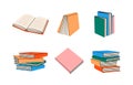 Set of colored books. Closed and open books. Stacks of textbooks for education. Literature, dictionaries, encyclopedias