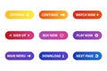 Set of colored buttons for website. Different gradient colors and icons. Vector