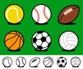 Set of colored cartoon sports ball icons