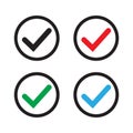 Set of colored check mark icons. Tick symbol, tick icon vector illustration. Royalty Free Stock Photo