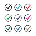 Set of colored check mark icons. Tick symbol, tick icon vector illustration. Royalty Free Stock Photo