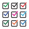 Set of colored check mark icons. Tick symbol, tick icon vector illustration. Royalty Free Stock Photo