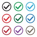Set of colored check mark icons. Tick symbol, tick icon vector illustration. Royalty Free Stock Photo