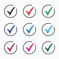 Set of colored check mark icons. Tick symbol, tick icon vector illustration.