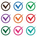 Set of colored check mark icons. Tick symbol, tick icon vector illustration.