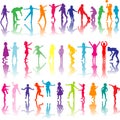 Set of colored children silhouettes playing Royalty Free Stock Photo