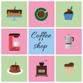 A set of colored coffee items Royalty Free Stock Photo