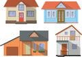 Set of colored cottage family houses on white background in flat style. Vector illustration.