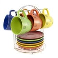 A set of colored cups for tea