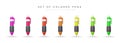 Set of colored 3D ballpoint pens on white background. Multicolored stationery for writing