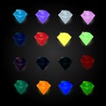 Set of colored diamonds, gemstones, crystals, images for games, icons, item