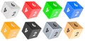 Set of colored die, six sides dice, various colors. 3D rendering Royalty Free Stock Photo