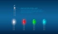 Set of colored diode lamps. Transparent lamps on blue background.